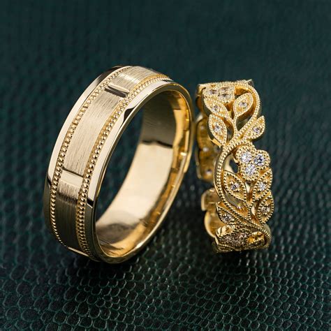 His And Her Wedding Rings Set Gold Wedding Rings Set Couple Etsy Canada