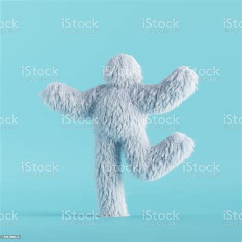 3d Render White Hairy Yeti Coquette Dancing Furry Bigfoot Cartoon