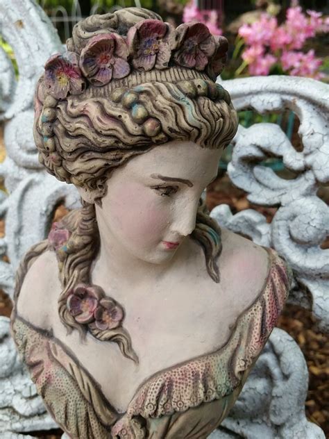 Vintage Lady Bust Statue Nouveau Maiden Plaster Chalkware Poppies