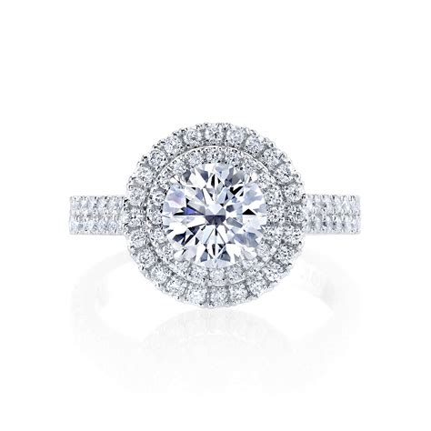 1 5ct round cut natural diamond natural double halo 2 row pave diamond engagement ring gia