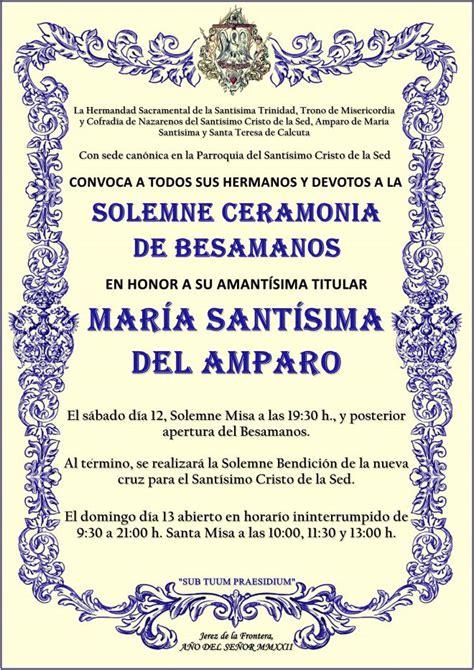 Solemne Ceremonia De Besamanos Hermandad Sacramental De La Sed