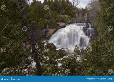 Inglis Falls On A Cloudy Day Stock Image Image Of Stone Cascade