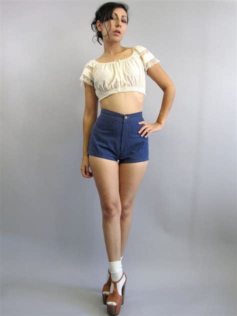Vintage 70s High Waist Denim Hot Pant Tap Shorts Xs