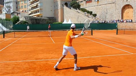 Novak Djokovic Training Practice Match Court Level View On Clay Atp