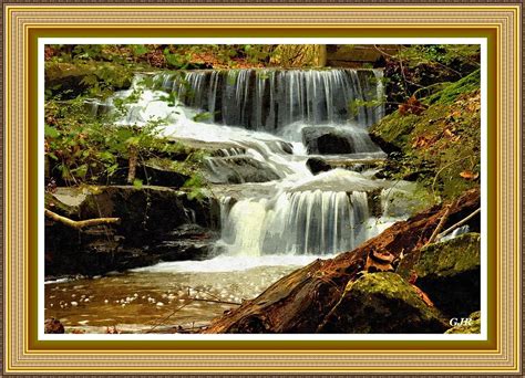 Waterfall Scene Near Venturahurst L A S With Printed Frame Digital Art