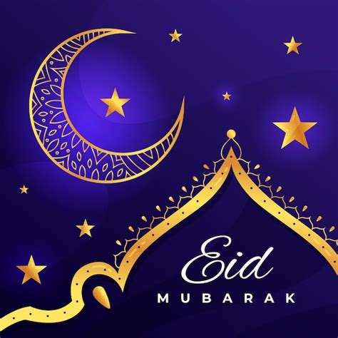 Free Vector Flat Design Happy Eid Mubarak Golden Moon And Stars