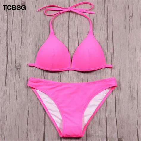 Tcbsg 2018 Sexy Pink Push Up Bikinis Women Swimwear Swimsuit Brazilian Bikini Set Halter Top