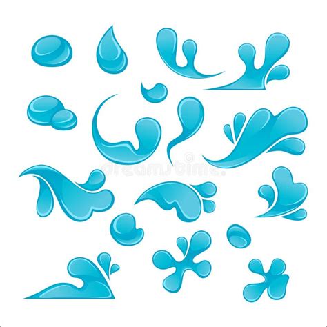 Splash Of Blue Water Drops Set Liquid Icons Collection Stock Vector