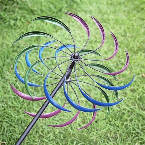 Jaxpety Metal Kinetic Double Spiral Outdoor Wind Spinner Multi Color