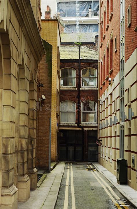 Narrow City Street Manchester England Europe Stock Image Image Of