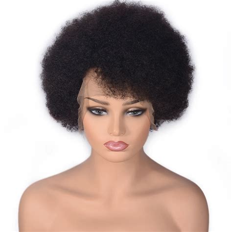 Short Afro Kinky Curly Full Lace Wigs Natural Color Brazilian Remy