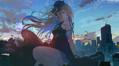 Anime Girl Sunrise City Scenery 4k 7950h Wallpaper Pc Desktop