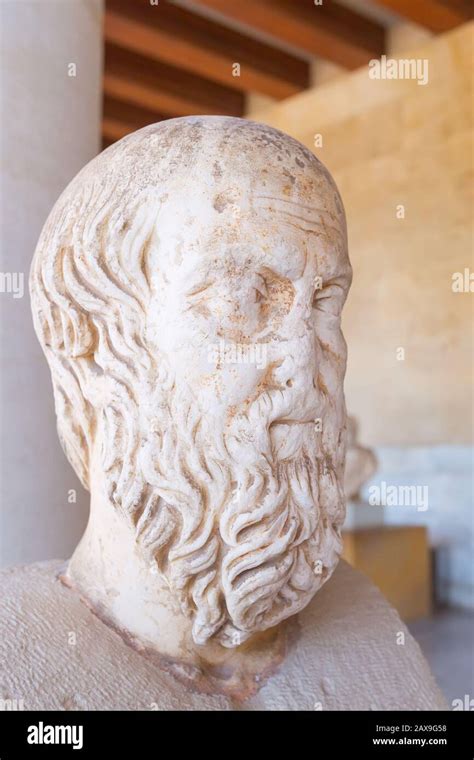 Ancient Bust Of Herodotus In Stoa Of Attalos Athens Greece Close Up