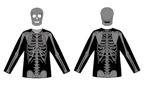 Set Of Skeleton Costume Human Bones On Longsleeve Front Back View Men