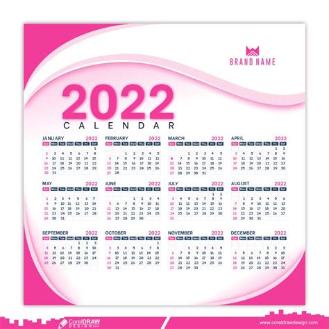 Download 2022 Calendar Design Template Pink Color Premium Vector