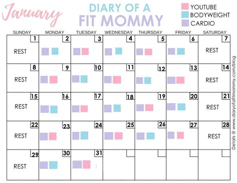 Free 30 Day January Workout Challenge Calendar Diary Of A Fit Mommy
