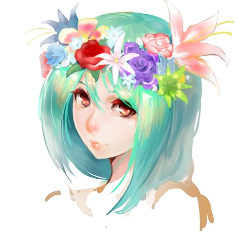 Anime Girl With Flowers In Her Hair Anime Anime Sketch Anime Artwork