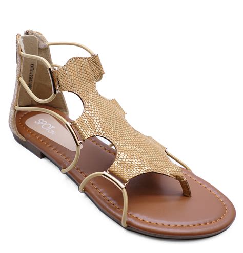 Ladies Gold Flat Strappy Zip Up Gladiator Summer Sandals Flip Flop