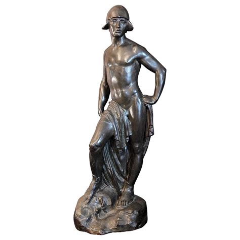 Standing Nude Rare And Large Bronze Of Male Figure By Melcarth For