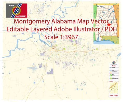 Montgomery Pdf Map Vector Alabama Exact City Plan Detailed