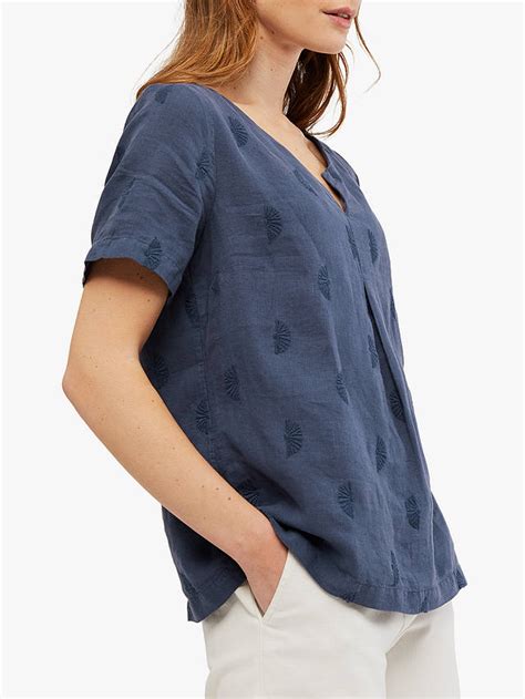 White Stuff Embroidered V Neck Linen Top Ink Navy At John Lewis And Partners