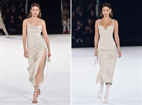 bella and gigi hadid twin on the runway in matching dresses e online