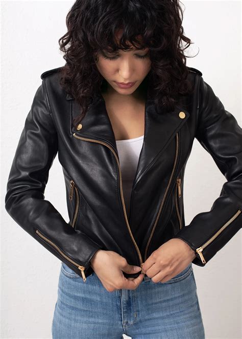 Kas Biker Black With Gold Trim In 2020 Leather Jacket Girl Black