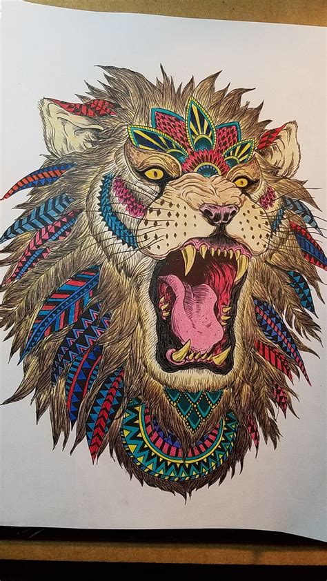 In addition, the kid is carried away and does not bother his mother while she does her business. Roaring Lion Colored by Andrew Gebbia | Color pencil art ...