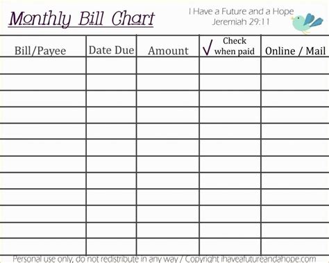 Free Bill Pay Templates Printable Calendar Template Printable
