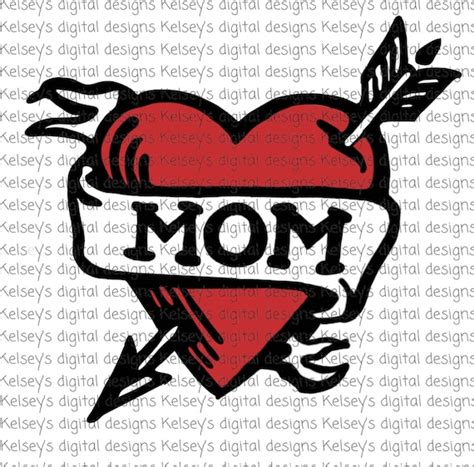 Mom Heart Tattoo Digital Design Valentines Day Design Etsy