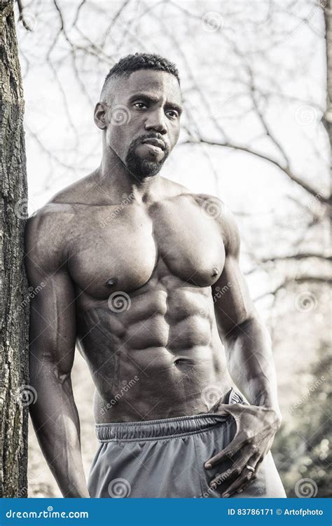 Muscular Shirtless Black Man In Park Stock Image Image Of Nature