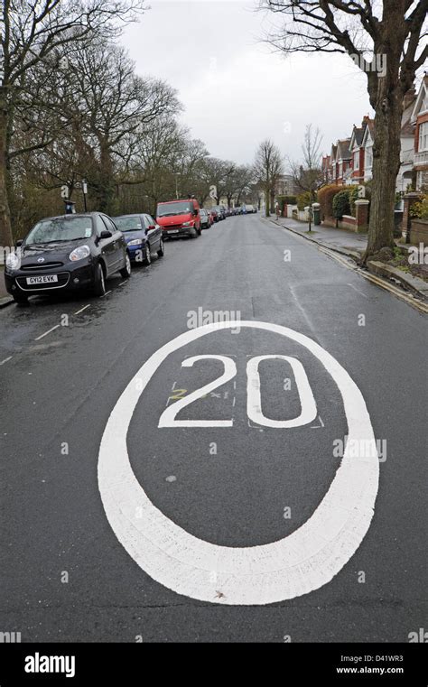 20 Mph Speed Limit Road Marking Signs On The Streets Of Brighton Uk