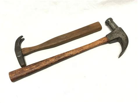 Pair Of Antique Claw Hammers Round And Square Heads Good Handles