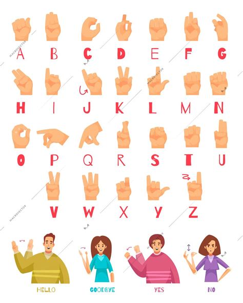 Sign Language Alphabet Set With Deaf People Talking Symbols Flat