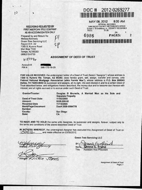 050812 Assignment Of Deed Of Trust Deed Deed Of Trust Real Estate