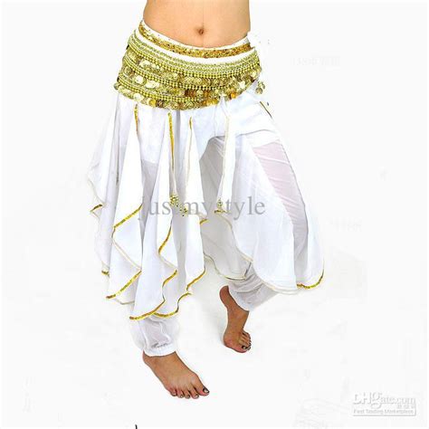 2013 New Belly Dance Tribal Costume Gold Silver Trim Wavy Harem Pants Skirt Elatic Waist From