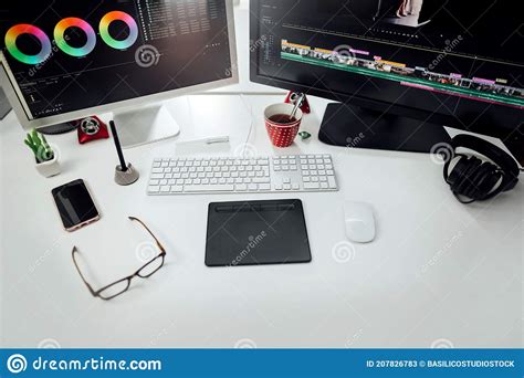 Creative Professional Designer S Desk From Above Stock Image Image Of
