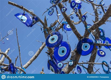Nazars Hang From A Tree At Pigeon Valley At Uchisar In Turkey Stock