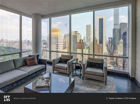New York Ny July 27 2015 Luxury High Rise Apartment Living Room With View Of Central Park