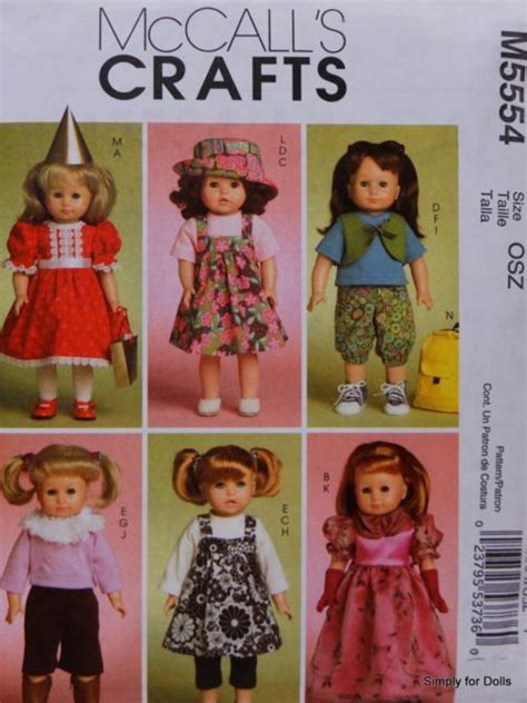 Mccalls Sewing Pattern 5554 18 Girl Doll Clothes Outfits For Sale
