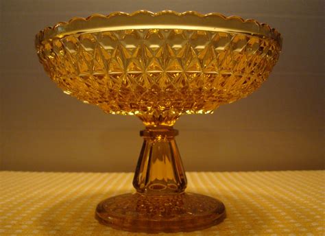 Eapg Antique Pressed Glass Compote Amber Diamond Pattern From Etsy Pressed Glass Glass