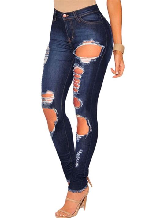 Light Blue Frayed Hem Womens Ripped Jeans Online Store For Women Sexy Dresses