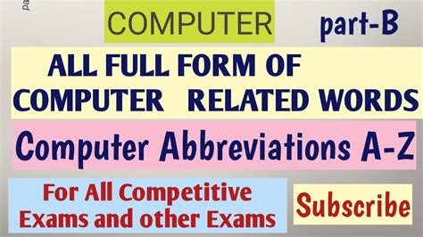 Computer List Of Abbreviations Short Formfull Form Of Computer