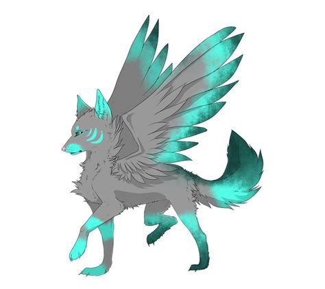 Blue Anime Wolf With Wings