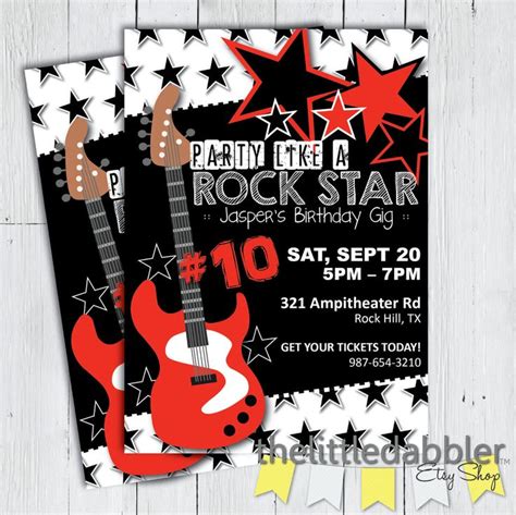 Party Like A Rock Star Birthday Invitation Red Black Guitar Etsy In