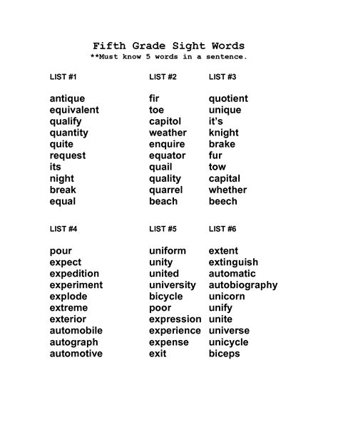 Check spelling or type a new query. Fifth Grade Sight Words | 4th grade sight words, 4th grade ...