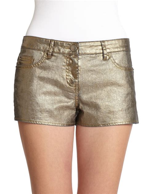 Gold Metallic Shorts Denim Coat Mini Shorts Metallic Shorts