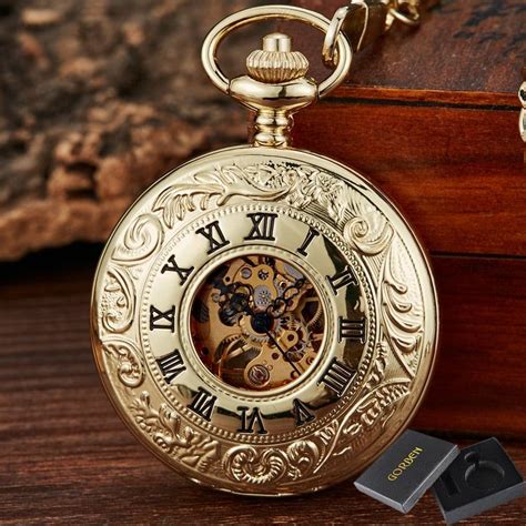 Retro Hand Wind Mechanical Pocket Watch With Fob Chain Mens