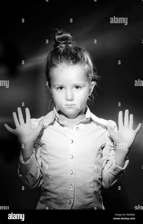 Emotional Portrait Of Cute Little Girl In Vintage Style Stock Photo Alamy