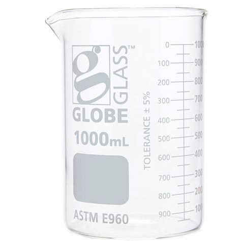 Globe Scientific 1000ml Beaker Globe Glass Low Form Griffin Style6